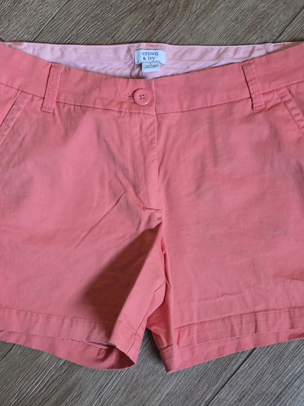 crown & ivy Coral Pink Cotton Chino Shorts